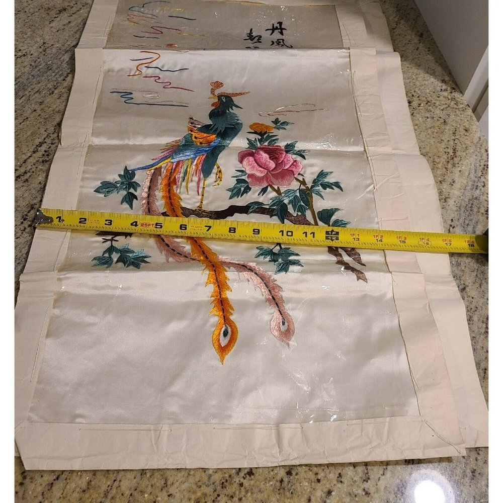 Vintage Silk Embroidered Asian Bird Duck Peacock Art Picture. Set of 2 - Picture 10 of 12
